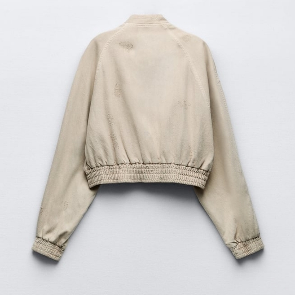 Zara Bomber Ripped Jacket Sz-L - Picture 3 of 10
